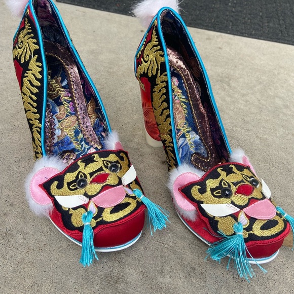 Irregular Choice Red and Blue Embroidered Heels - Picture 5 of 5